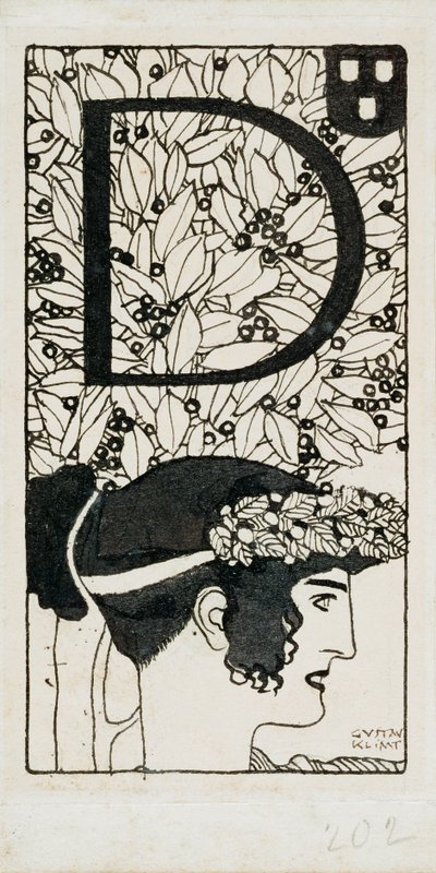 Alkukirjain D, jota käytettiin Itävallan jugendtyylisen Secession-liikkeen Ver Sacrum -lehden kolmannessa numerossa. tekijältä Gustav Klimt