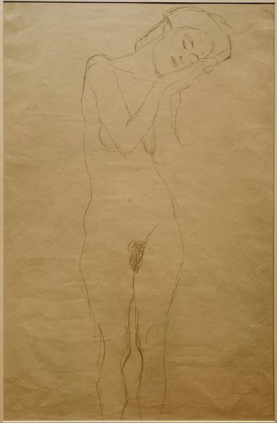 Mädchenakt von vorne, die Hände ja die Wange gelegt tekijältä Gustav Klimt