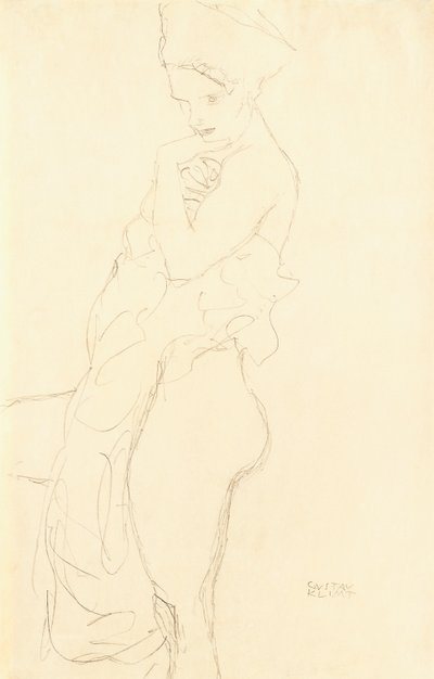 Alaston Seisomassa vasemmalla, pitelee pyyhe vartaloa vasten, 1917 tekijältä Gustav Klimt