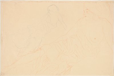 makuuasento; Nainen makaa tuettuna, toisto vasemmalla, 1913 tekijältä Gustav Klimt