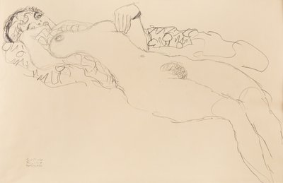 Makaava nainen, alaston, vasemmalle, 1917. tekijältä Gustav Klimt