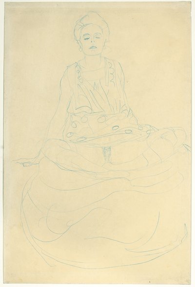 Istuva puolipitkä nude edestä; Istuva puolialaston edestä, 1907 tekijältä Gustav Klimt
