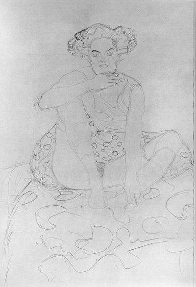 Istuva nainen, 1916 (kynä japanilaiselle paperille) tekijältä Gustav Klimt