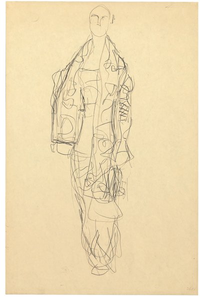 Seisova nainen viitan kanssa, 1914-16 (lyijykynä paperille). tekijältä Gustav Klimt