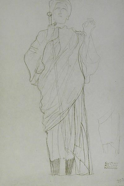 Pysyvä nainen pitelee miekkaa tekijältä Gustav Klimt