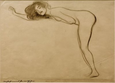Seisova tyttö alasti vartalo eteenpäin vasemmalle taivutettuna tekijältä Gustav Klimt