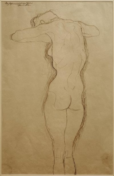 Stehender Rückenakt, die Arme horizontal gebeugt (Tutkimus) tekijältä Gustav Klimt