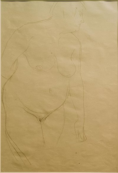 Seisova, lihava nainen alasti hieman oikealle (tutkimus) tekijältä Gustav Klimt