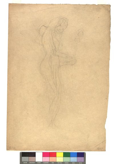 Seisova alaston nainen oikealle profiilissa tekijältä Gustav Klimt