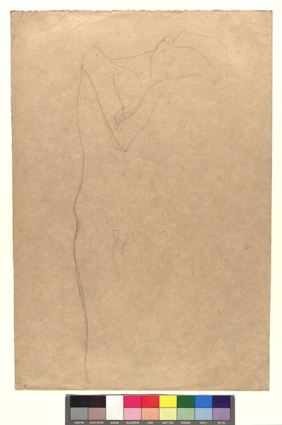 Studie zu einem stehenden weiblichen Akt, die Hände an die Wange gelegt tekijältä Gustav Klimt