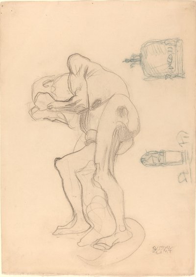 Tutkimus alaston vanhasta naisesta, joka puristi nyrkkiään, ja kahdesta koriste-esineestä tekijältä Gustav Klimt