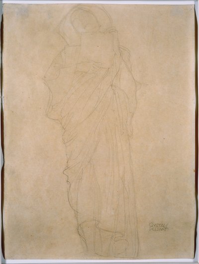 Naisen luonnos "Jurisprudence" -teosta varten, noin 1903 (grafiitti paperille). tekijältä Gustav Klimt