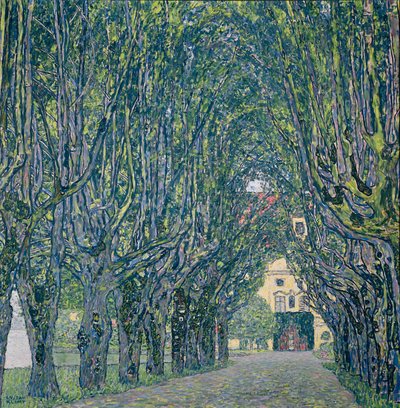 Puiden reunustama tie, joka johtaa Kammerin kartanoon, Ylä-Itävallan osavaltiossa. tekijältä Gustav Klimt