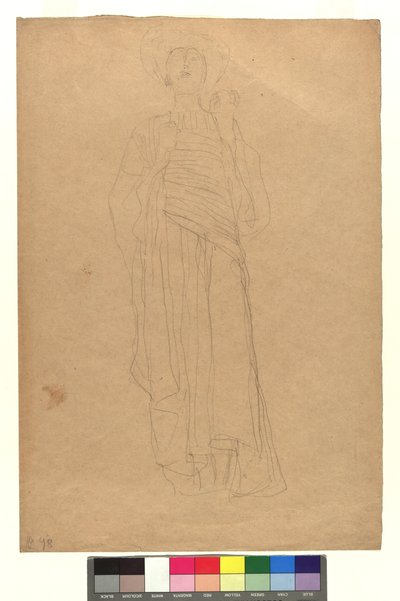 Weibliche Gestalt in langem drapierten Gewand tekijältä Gustav Klimt
