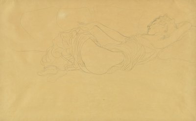 Nainen makaa selällään, osittain pukeutunut tekijältä Gustav Klimt