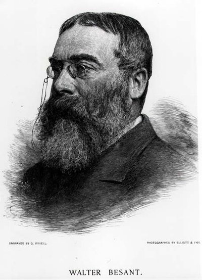 Gustav Kruellin (1843-1907) kaivertama Sir Walter Besant (1836-1901) Elliot & Fryn valokuvasta tekijältä Gustav Kruell