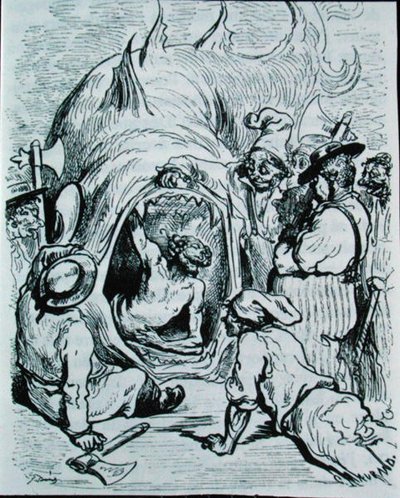 Kuvitus Charles Perraultin (1628-1703) teokseen "Montahausen" 1893 (kaiverrus) tekijältä Gustave (after) Dore