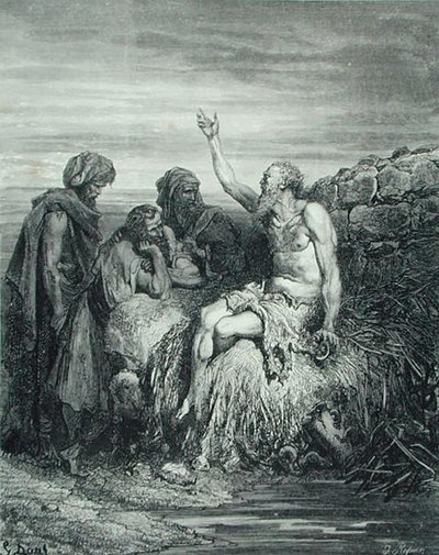 Job ja hänen ystävänsä, kaiverrettu J. Regnier, noin 1868 (kaiverrus). tekijältä Gustave (after) Dore