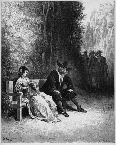 La fille - Tyttö - Jean de La Fontainen (Lafontaine) (1621-95) "Fablesista" - kaiverrus Gustave Doren (1832-83) mukaan - Yksityinen kokoelma tekijältä Gustave (after) Dore