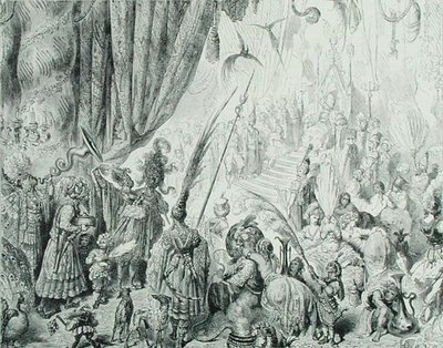 Serendibin kuninkaan tuomioistuin, n. 1868 (kaiverrus) tekijältä Gustave (after) Dore