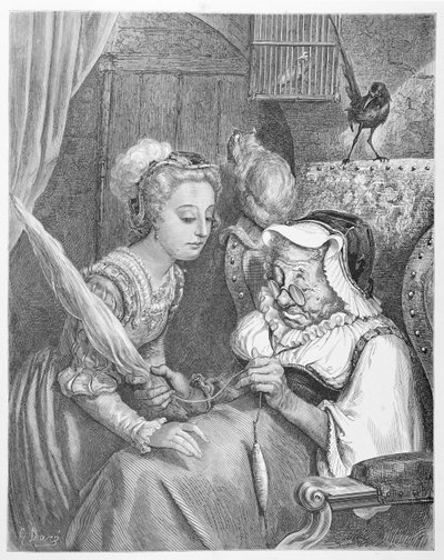 Prinsessa ja Fairy Spite, kaiverrus Stephane Pannemaker (1847-1930) 1861 (kaiverrus) tekijältä Gustave (after) Dore