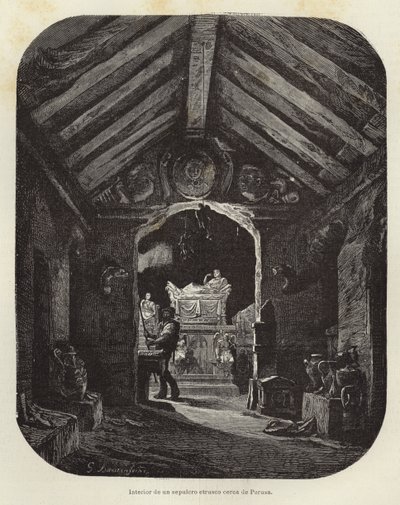Perugian lähellä sijaitsevan etruskien haudan sisäpuoli tekijältä Gustave Bauernfeind