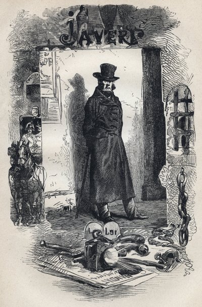 Javert, kuvitus de Victor Hugon romaanista "Les Miserables". tekijältä Gustave Brion