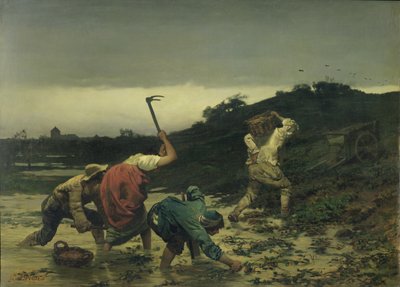 Talonpojat poimivat perunoita Reinin tulvan aikana vuonna 1852 tekijältä Gustave Brion