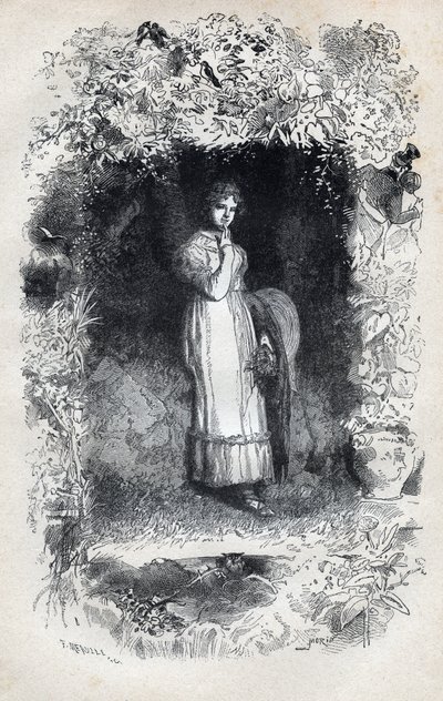Muotokuva rakastuneesta Fantinesta, Tholomyes - Gustave Brionin (1824-1877) kuvitus Victor Hugon (1802-1885) "The Miserables - Ensimmäinen osa: Fantine" -kuvaan 1862 tekijältä Gustave Brion