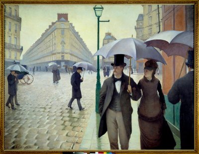 Katu Pariisissa sateisella säällä vuonna 1877 tekijältä Gustave Caillebotte