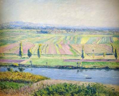 Ranskalainen:  Gennevilliersin tasanko Argenteuilin kukkuloilta käsin. tekijältä Gustave Caillebotte