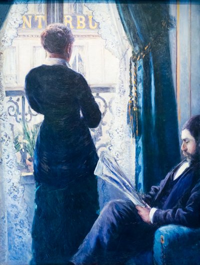 Sisustus, nainen ikkunalla, c. 1880 (öljy kankaalle) tekijältä Gustave Caillebotte
