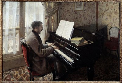 Nuori mies soittaa pianoa. Gustave Caillebotten (1848-1894) maalaus tekijältä Gustave Caillebotte