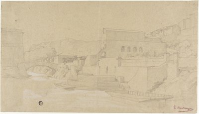 Italialainen kaupunki joen rannalla tekijältä Gustave Clarence Rodolphe Boulanger