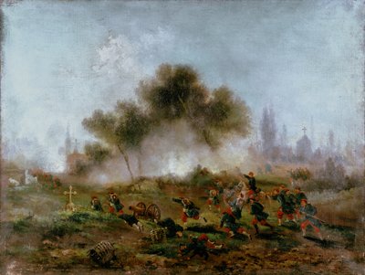 Pariisin kommuuni: tavallisten joukkojen hyökkäys hautausmaalle ja barrikadien vangitseminen toukokuussa 1871, 1871 tekijältä Gustave Clarence Rodolphe Boulanger