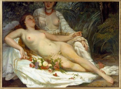 Bathers sanoo, että kaksi alastomaa naista. Gustave Courbetin (1819-1877) maalaus tekijältä Gustave Courbet