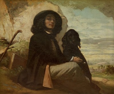 Courbet mustan koiransa kanssa tekijältä Gustave Courbet