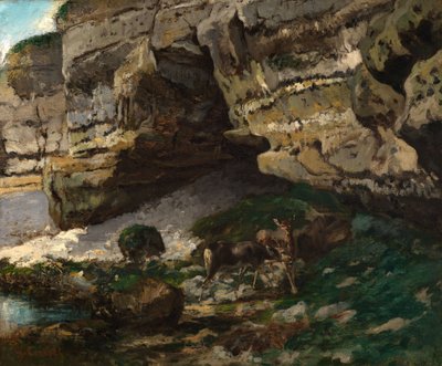Kallioinen maisema ja metsäkauriita tekijältä Gustave Courbet