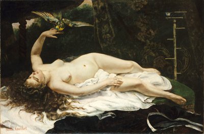 Ranskalainen:  La Femme au perroquet Nainen papukaijan kanssa tekijältä Gustave Courbet