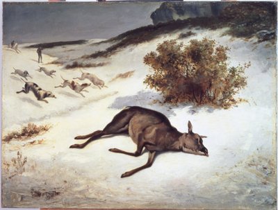 Takaa-ajettu lumessa, 1866 tekijältä Gustave Courbet