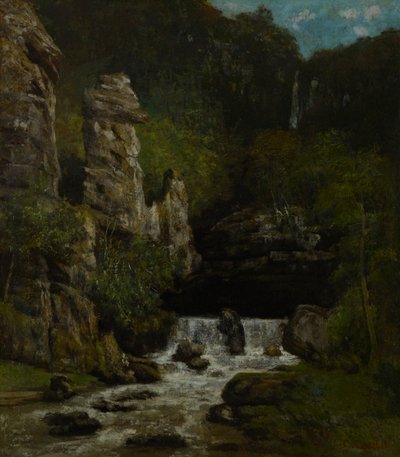 Maisema ja vesiputous tekijältä Gustave Courbet