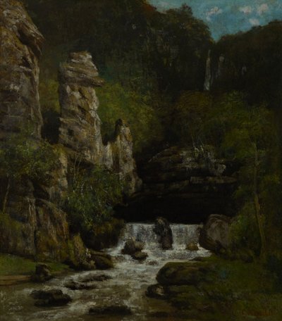 Maisema, jossa on vesiputous tekijältä Gustave Courbet