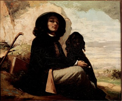 Gustave Courbetin (1819-1877) omakuva mustalla koiralla 1842 tekijältä Gustave Courbet