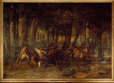 Kevät ura, peurataistelu. Gustave Courbetin (1819-1877) maalaus tekijältä Gustave Courbet