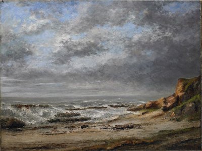 Näkymä karkealle merelle kallion lähellä tekijältä Gustave Courbet