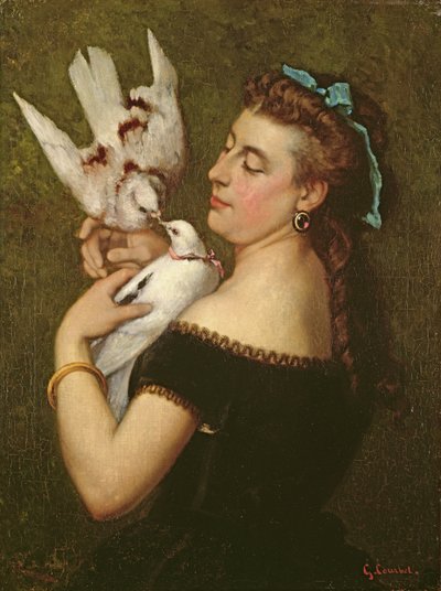 Nainen kyyhkysten kanssa tekijältä Gustave Courbet
