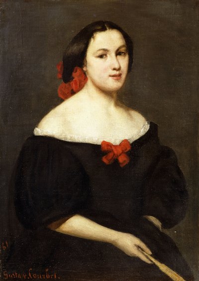 nainen tuulettimen kanssa; Femme a L"Eventail, 1861 tekijältä Gustave Courbet
