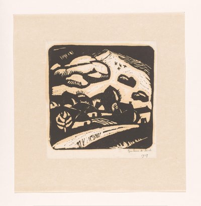 Maisema taloilla, tiellä ja vuorella tekijältä Gustave De Smet (signed by artist)