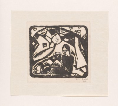 Istuva nainen maisemassa tekijältä Gustave De Smet (signed by artist)