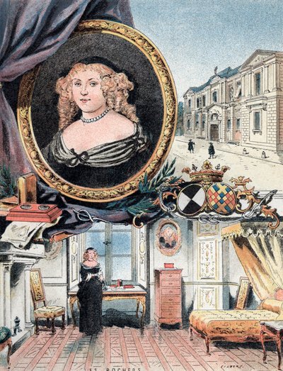 Sevignen markiisin muotokuva sekä Chateau des Rochers ja Hotel Carnavalet tekijältä Gustave Demoulin